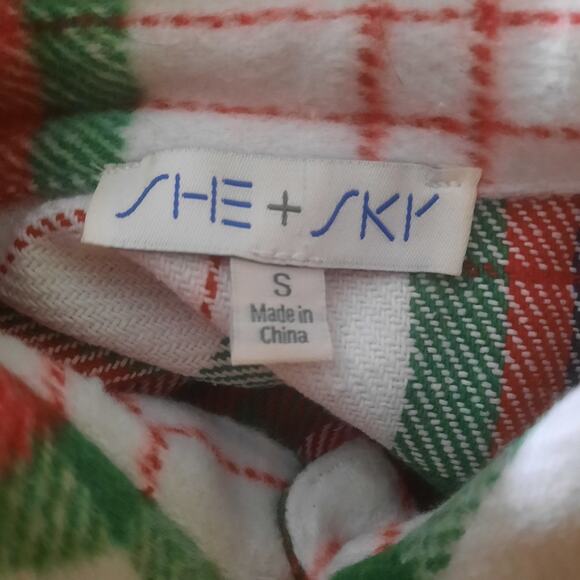 She + Sky Womens Red And Green Festivity Oversized Plaid Shacket Size Small - Picture 4 of 6